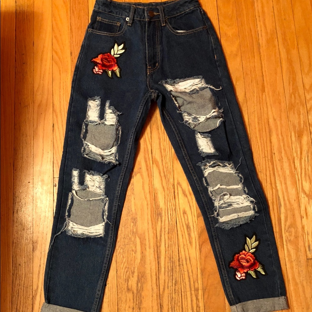 Flower Patch Ripped Boyfriend Jeans